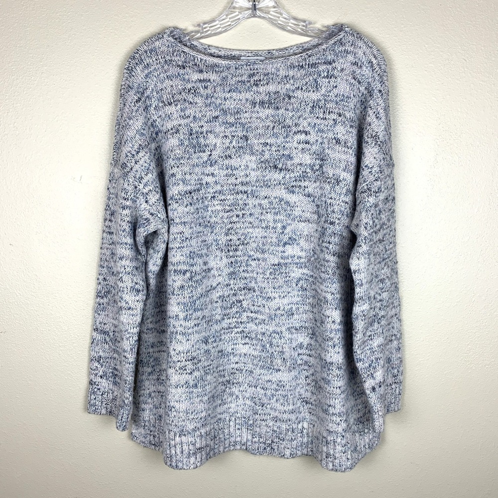 Pure J Jill Pullover Sweater Size L Petite Boat Neck Blue Marled Cozy Boho Knit